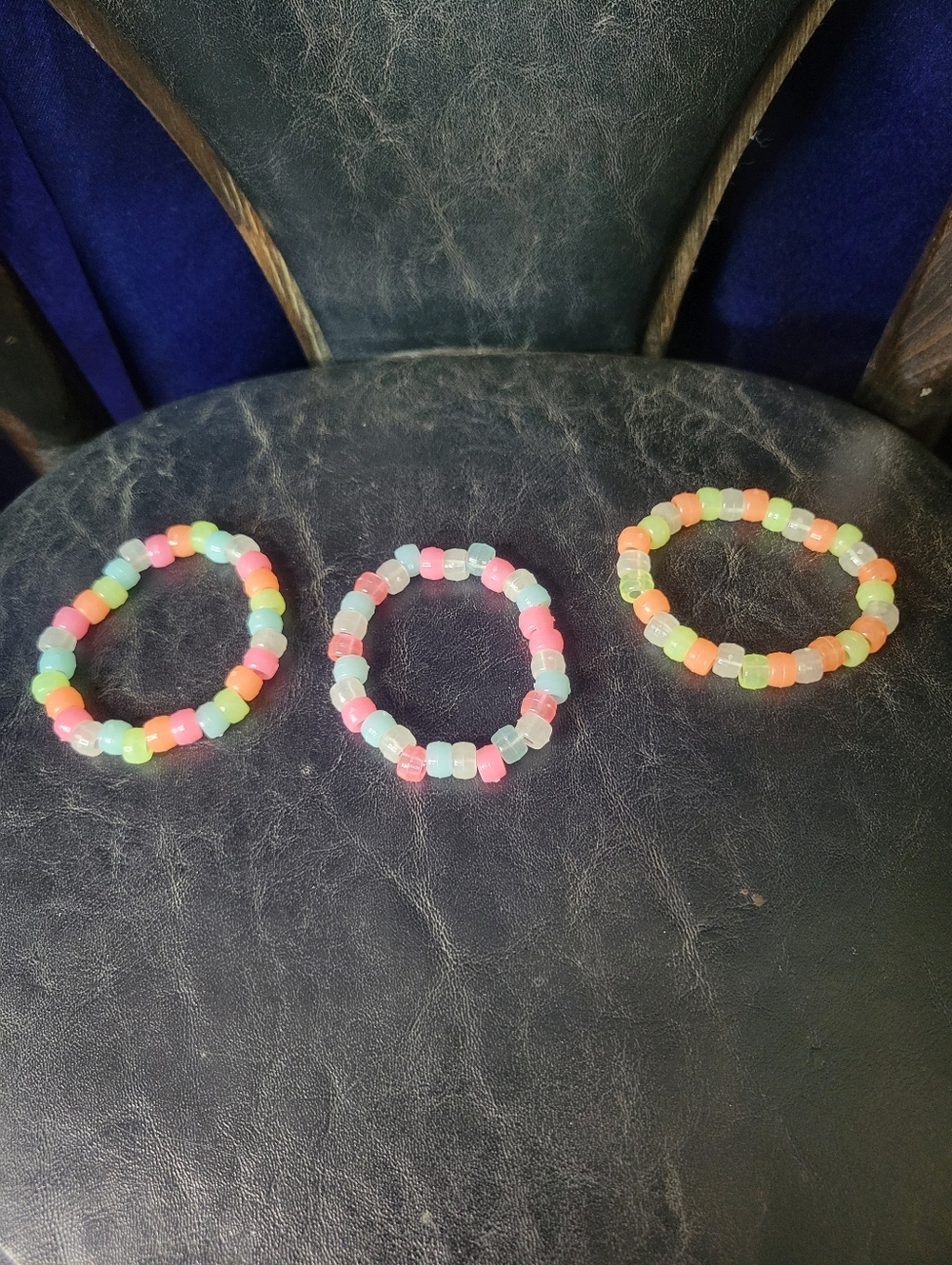 Glow In The Dark! X3 Colorful Pastel Neon Beaded Stretch Bracelet Rave & PLUR!